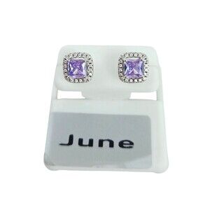 925 Sterling Silver Purple Cubic Zirconia June Birthstone Stud Earrings